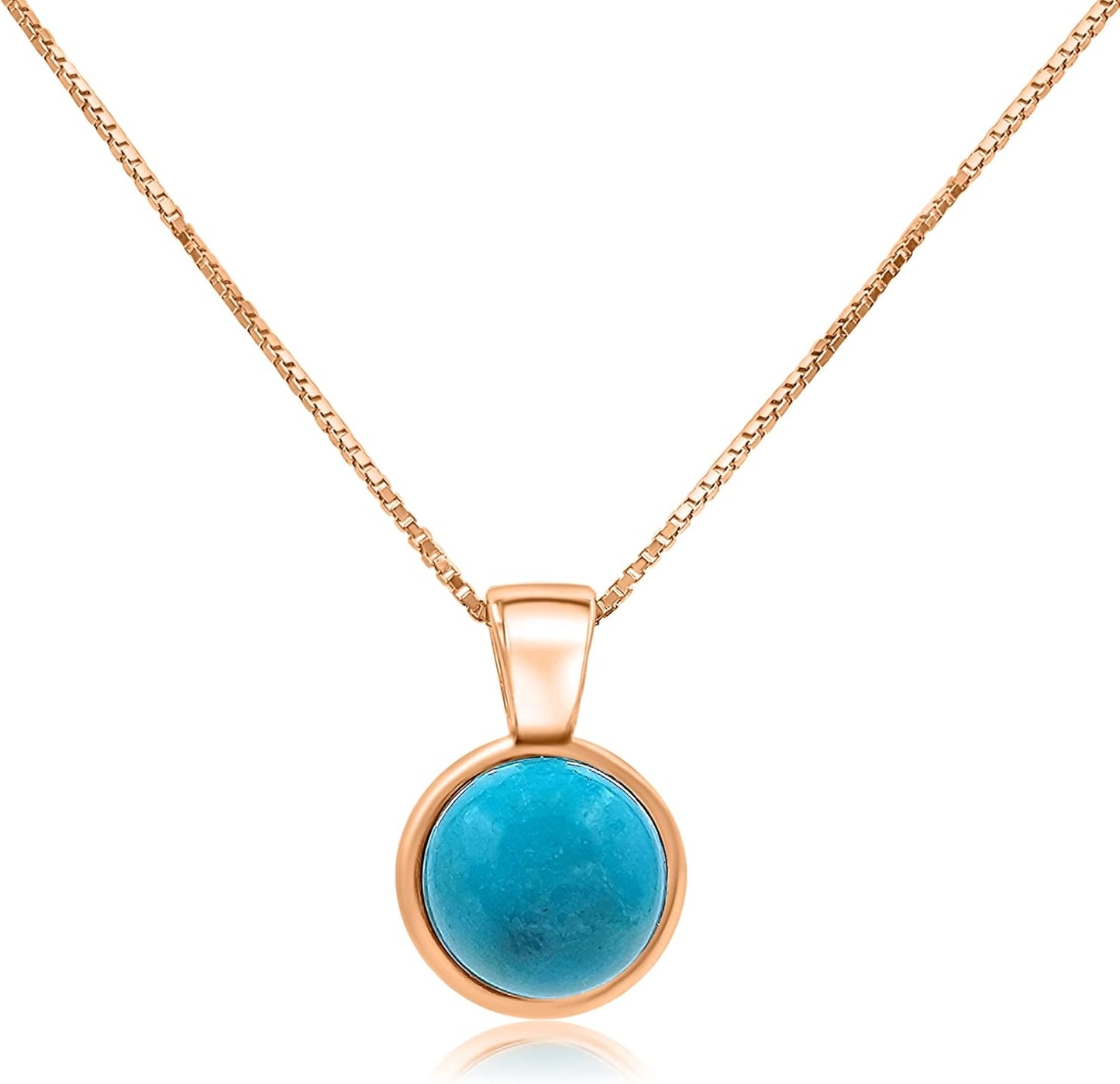 Real Gemstone 8mm Bezel Pendant Chain Necklace for Her