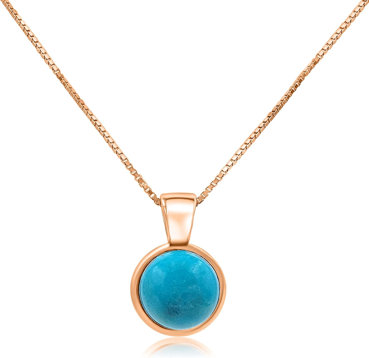 Real Gemstone 8mm Bezel Pendant Chain Necklace for Her