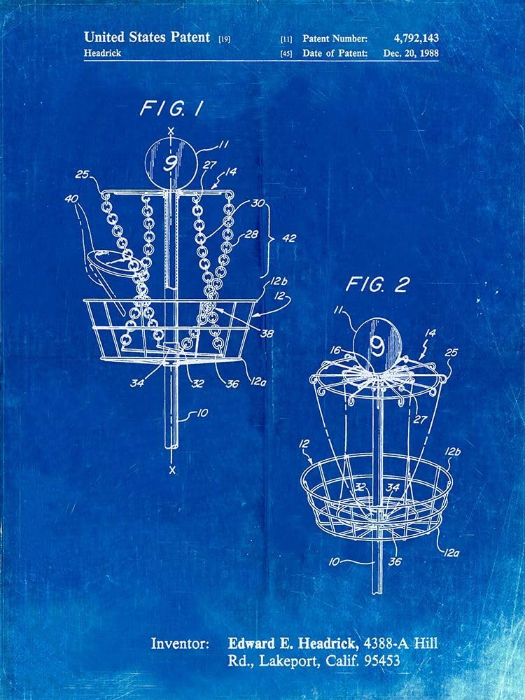Faded Blueprint Disk Golf Basket Patent Poster - Vintage Style!