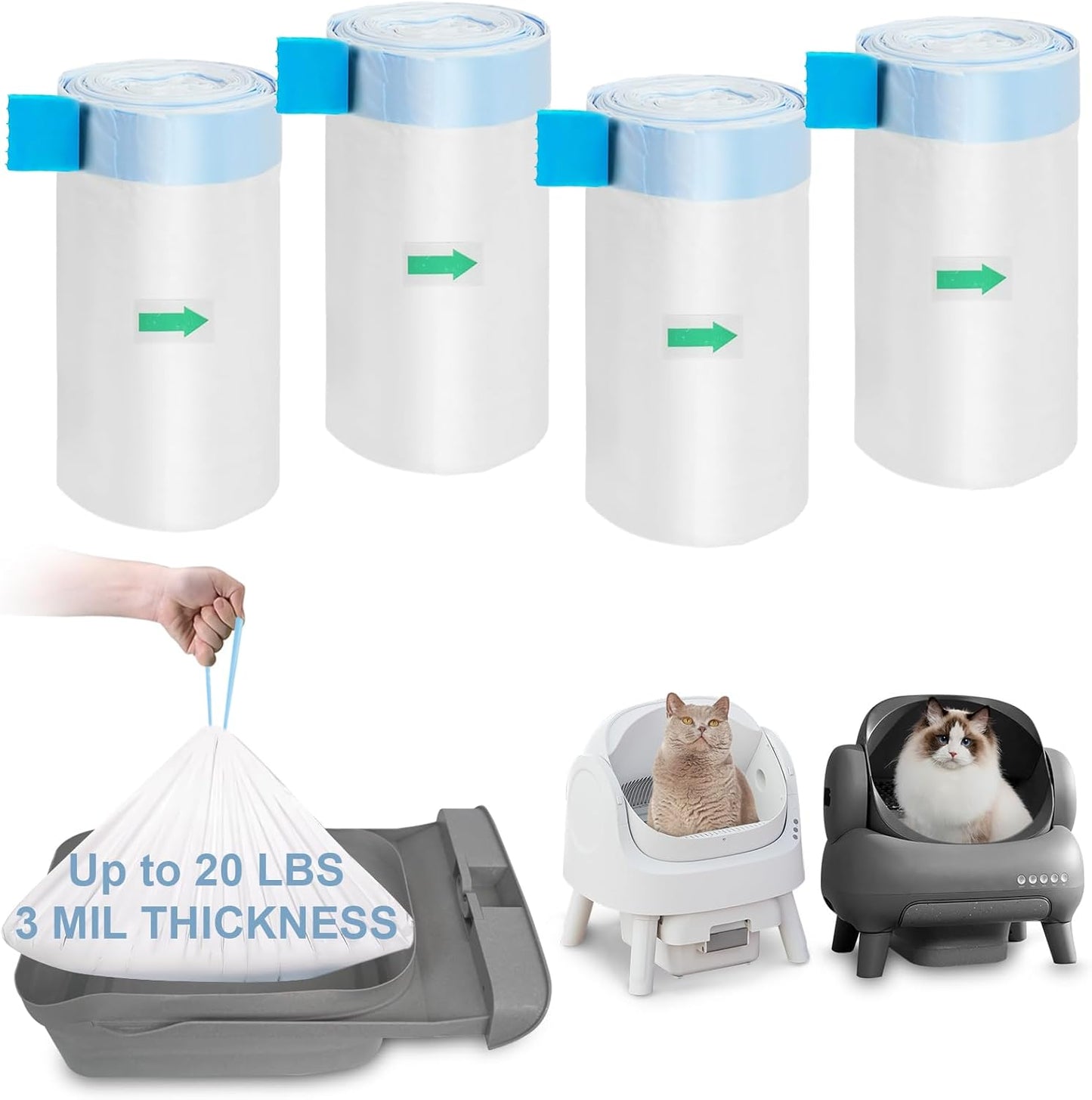 80ct ELEGX 3MIL Litter Box Liners - Extra Thick, Heavy Duty