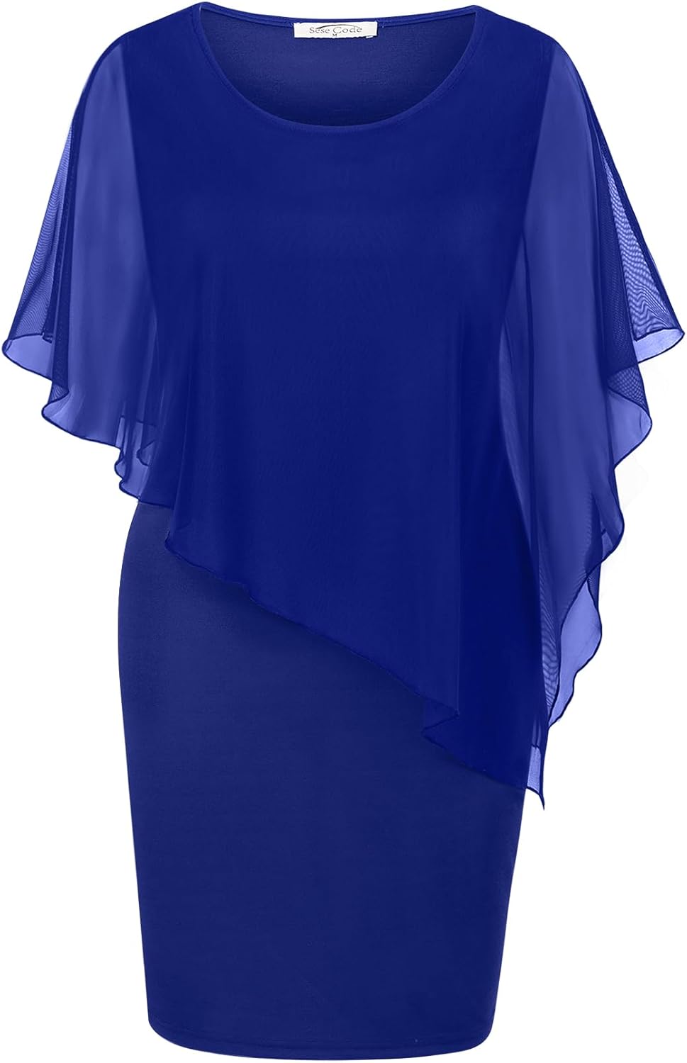 Elegant Women's Mesh Cape Overlay Bodycon Knee Length Dress