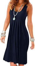 Womens Casual High Waist Pleated Swing Tunic Dress - Lightweight