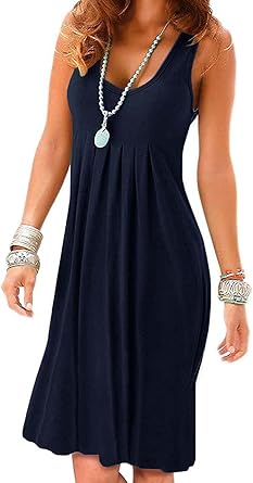 LEIYEE Womens Casual Half Sleeve Pleated Swing Tunic Dress
