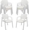 Stack of 8 White Stacking Office Chairs with Wheels - Mesh Back