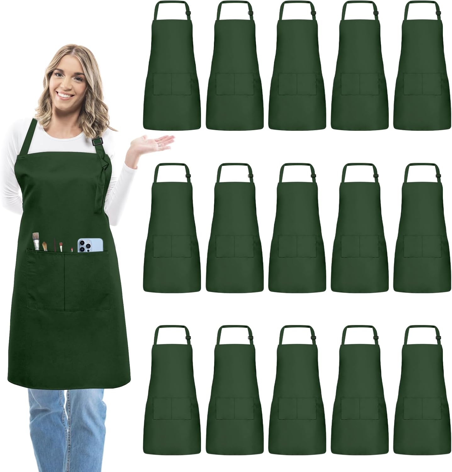 15 Pcs Adjustable Bib Chef Aprons for Cooking and Crafting