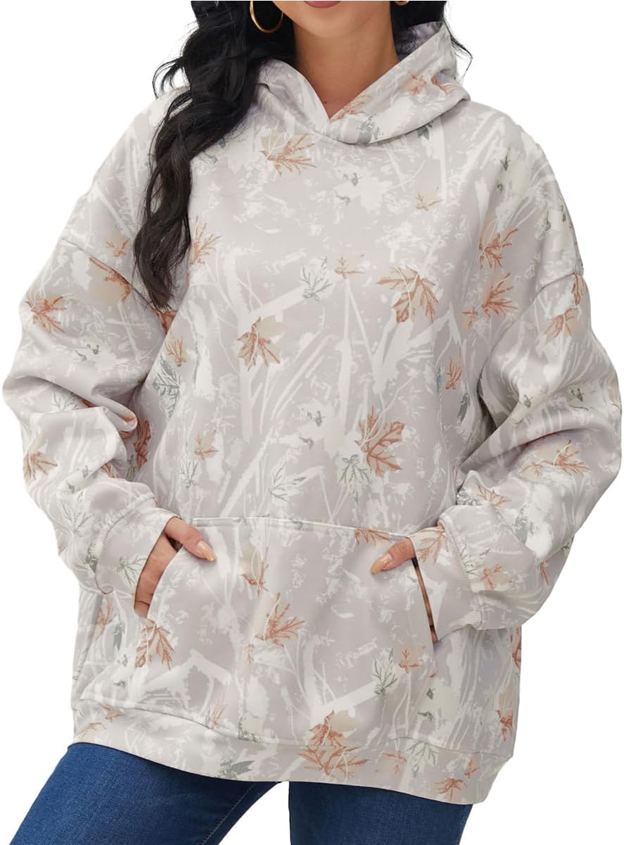 Cozy Camo Hoodie: Maple Leaf Print, Oversized Fit!