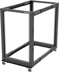 4-Post 18U Mobile Open Frame Server Rack - Compact 19in Rolling Rack