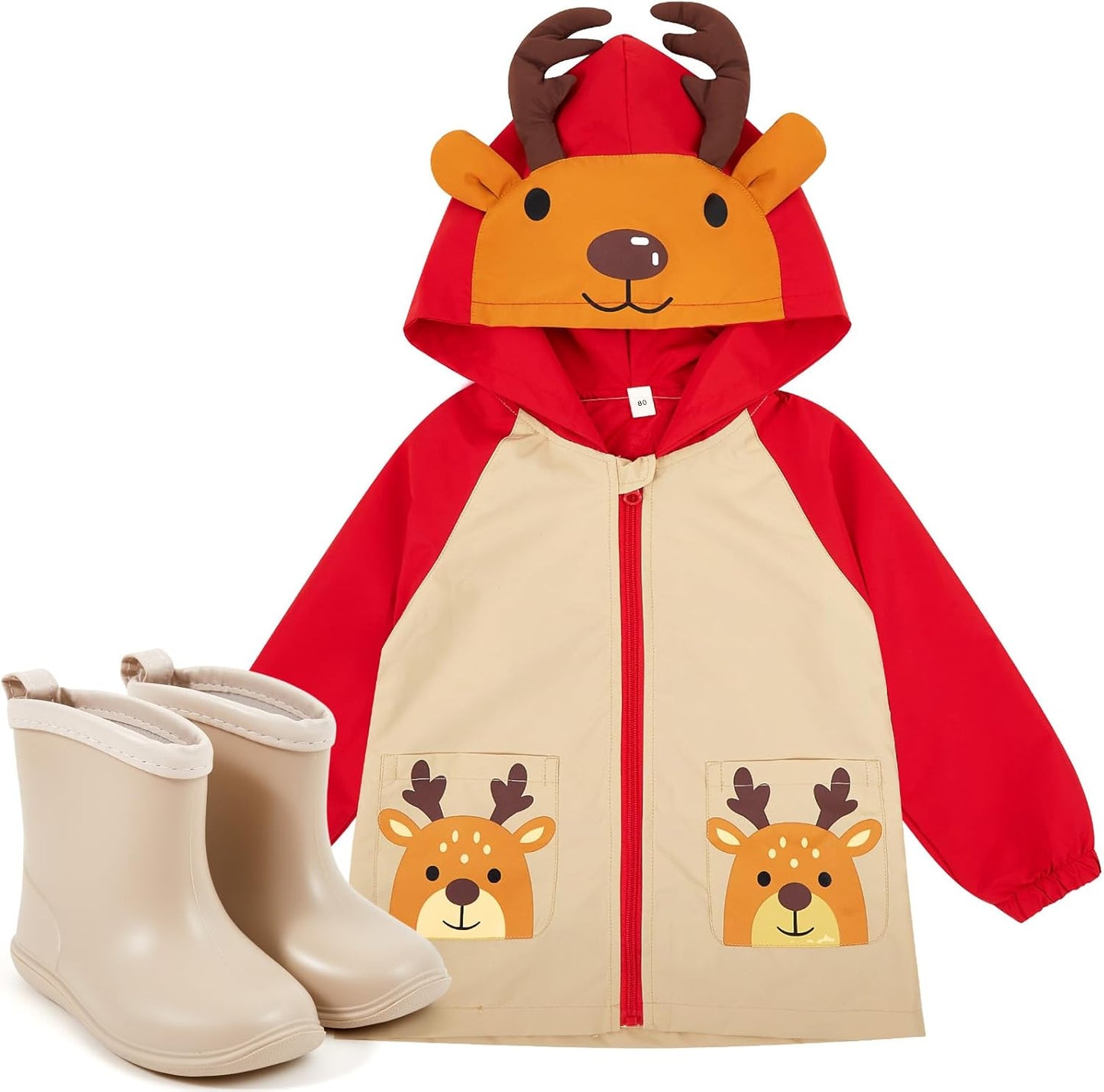 Toddler Raincoat and Boots Set for Kids - Adorable Reindeer Design