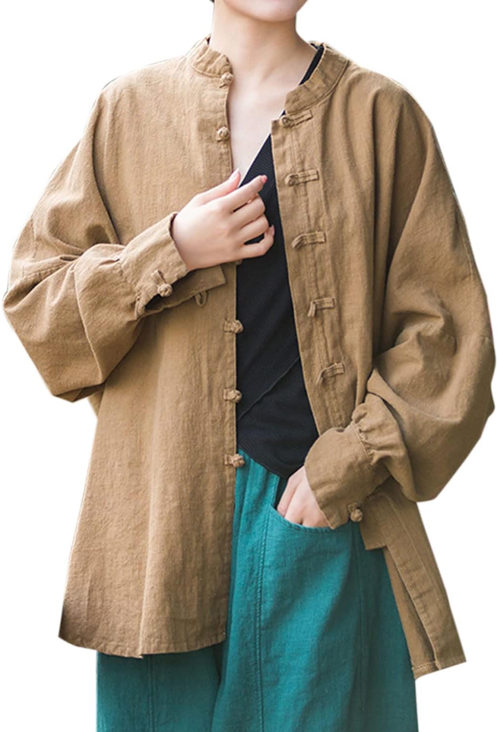 Women's Linen Oversized Blouses Vintage Long Sleeve Jackets