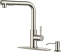 FORIOUS Kitchen Faucet with Pull Out Sprayer - Durable Brushed Nickel