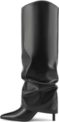 Fold Over Knee High Boots Pointed Toe Stiletto Heel - Sleek Day