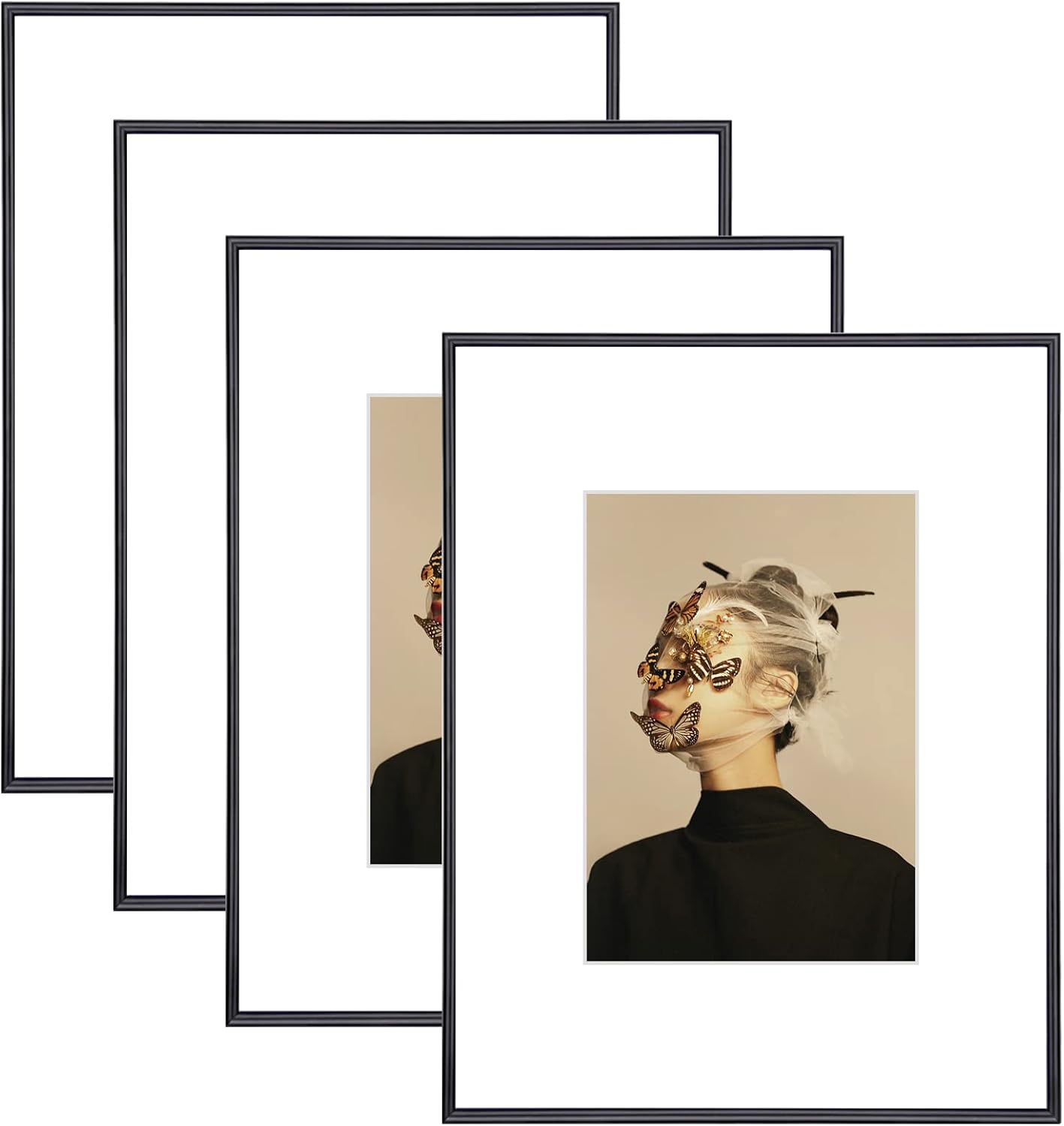 8.5x11 Picture Frame Set of 4 - Modern Black Aluminum Frames