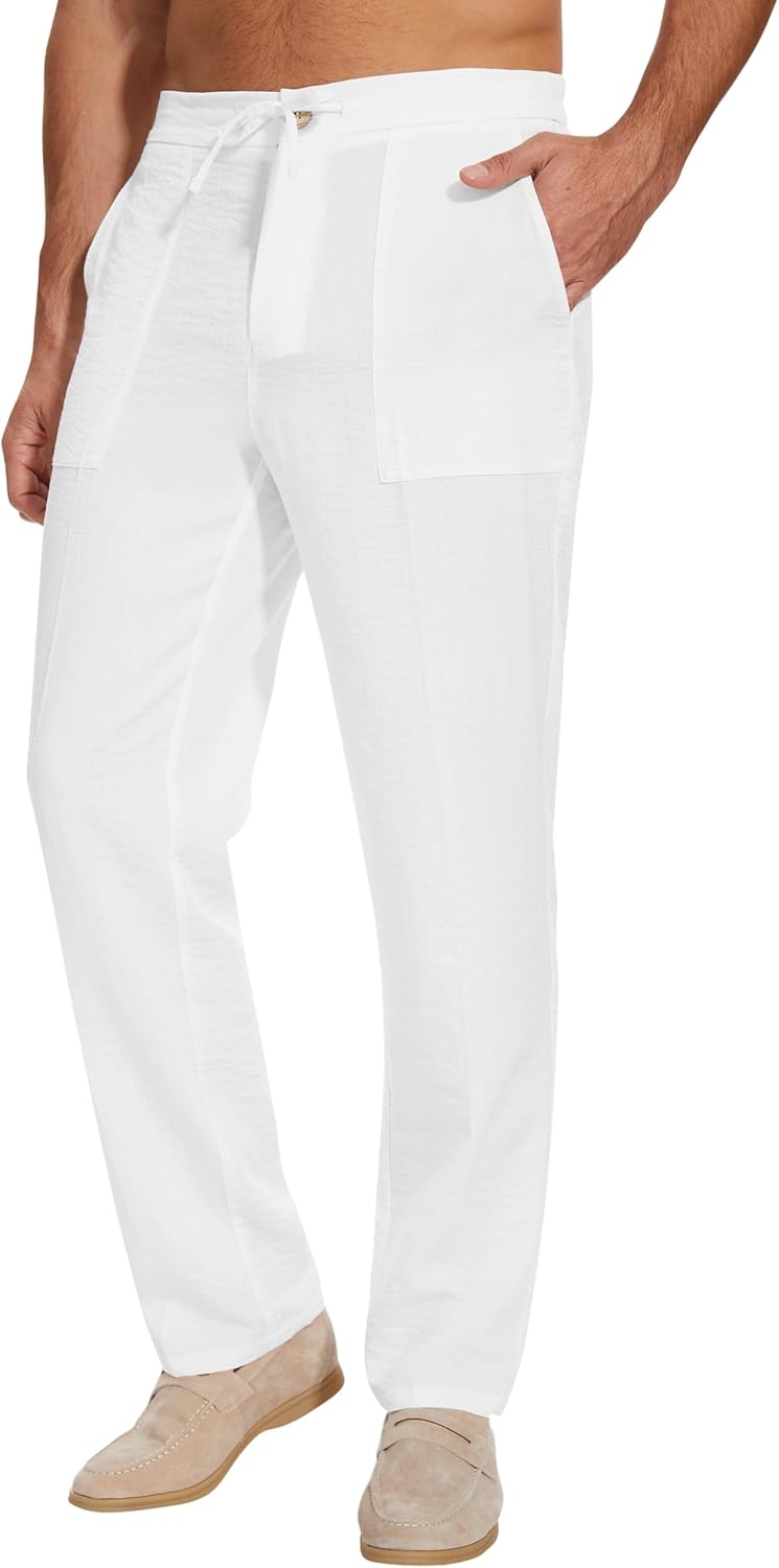 SEVEGO Mens Casual Linen Pants for Summer Beach Comfort
