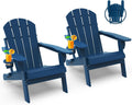 Blue Folding Adirondack Chairs Set of 2 - HDPE Outdoor Fire Pit Seats