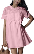 Shiyifa Womens Babydoll Lace Patchwork Dress - Ruffle A-Line Summer