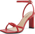 Womens Square Open Toe Strappy Heels - Chunky 3.3in Comfort SLXCHBSL