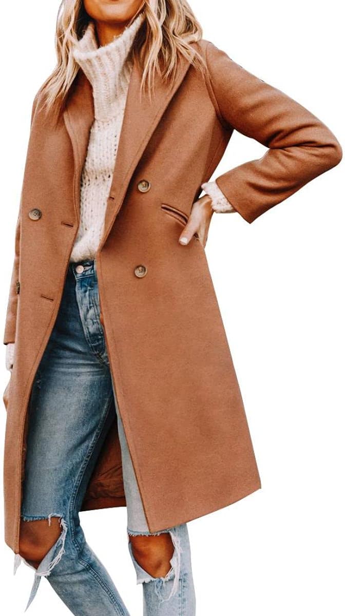 Yousify Womens Notched Lapel Double Breasted Pea Coat Review
