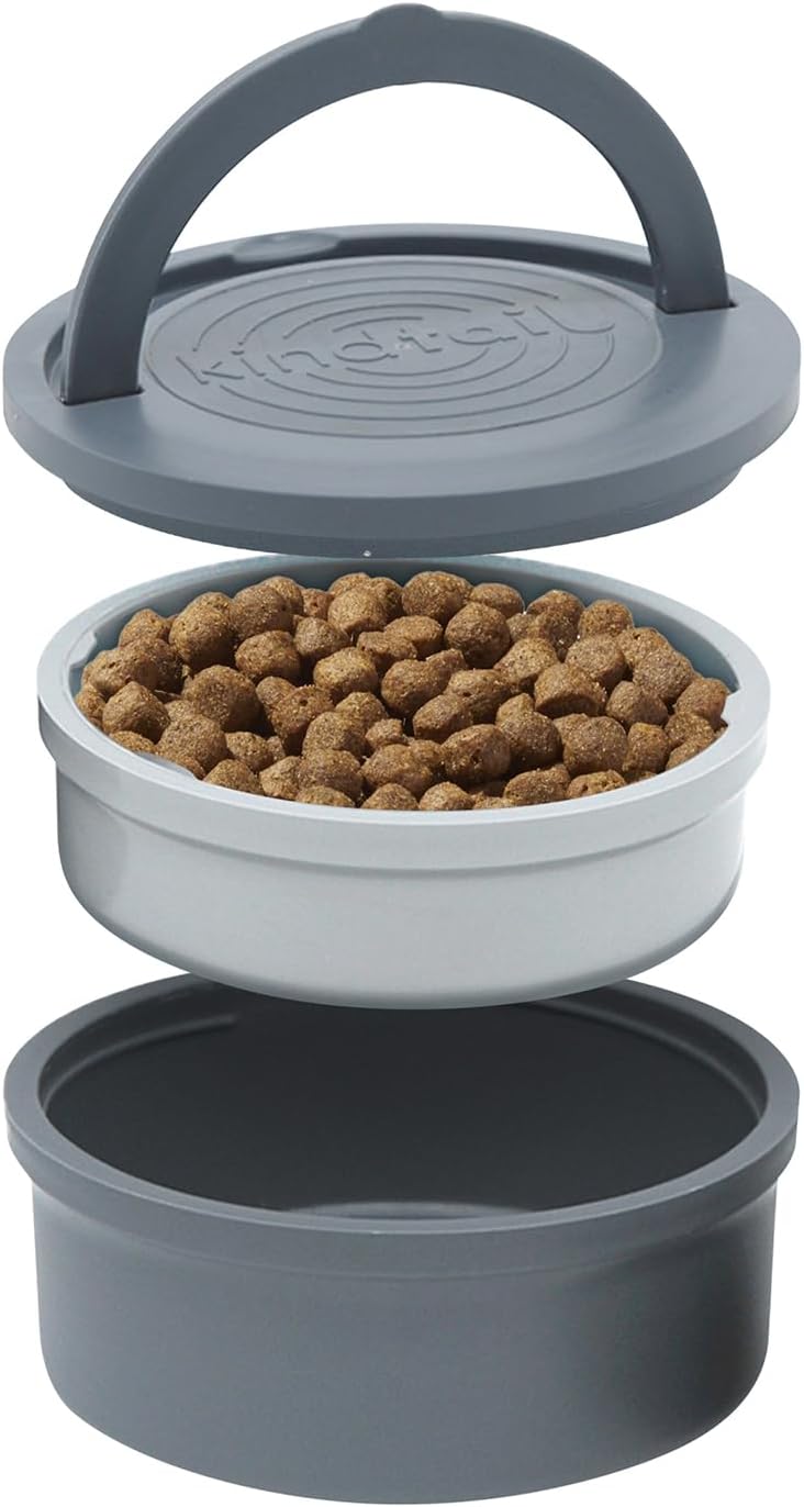 KindTail Portable Pet Feeder for Travel with Lid and Handle