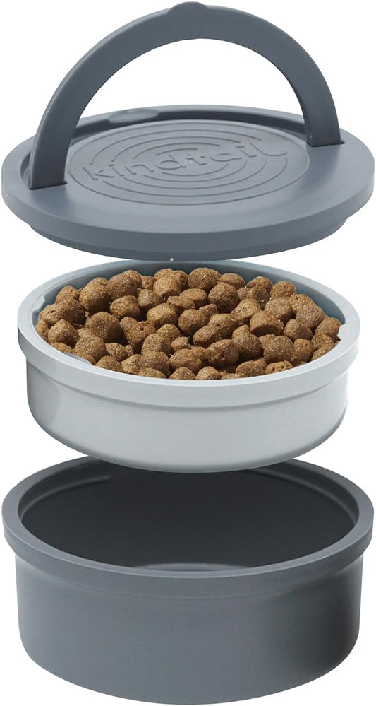 KindTail Portable Pet Feeder for Travel with Lid and Handle