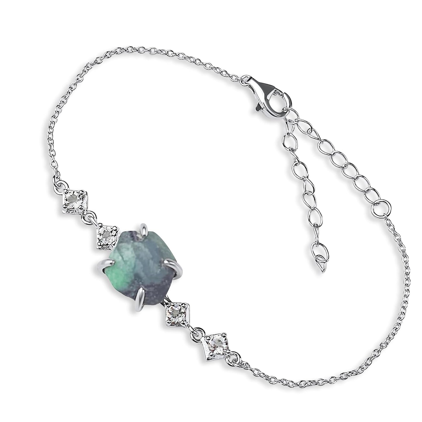 Raw Emerald Chain Bracelet May Birthstone Gift for Her