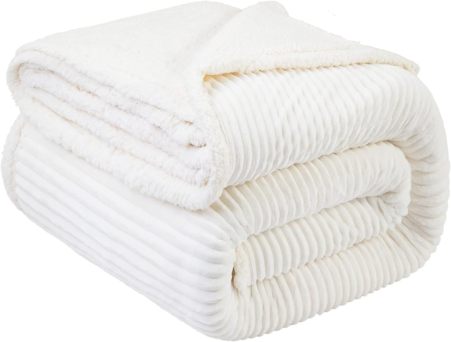 LBRO2M Striped Sherpa Fleece Blanket for Cozy Comfort