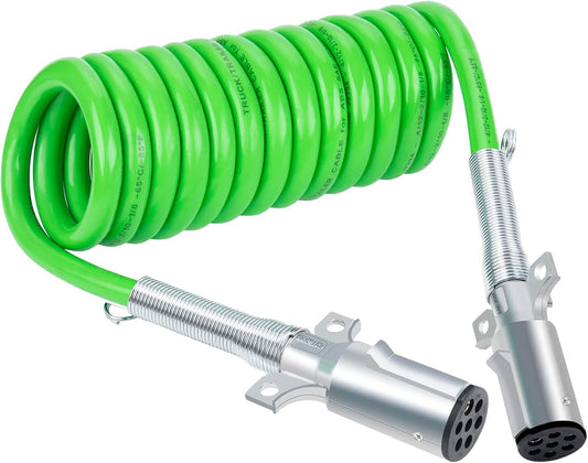 CheeMuii 7 Way Coiled Trailer Cord 12 FT Heavy Duty Cable