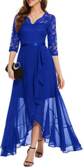 Graceful Floral Lace Hi-Lo Dress with V-Neck for Weddings