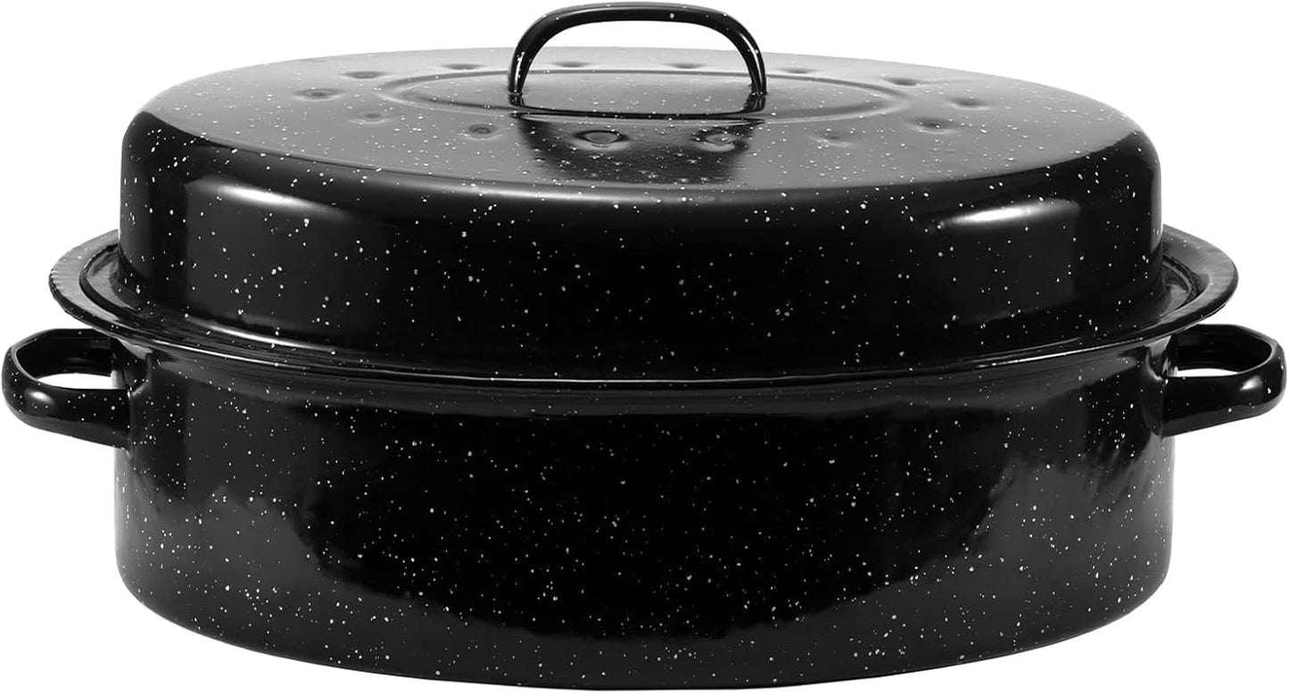 JY COOKMENT 18in Enameled Roaster Pan for Turkey and More
