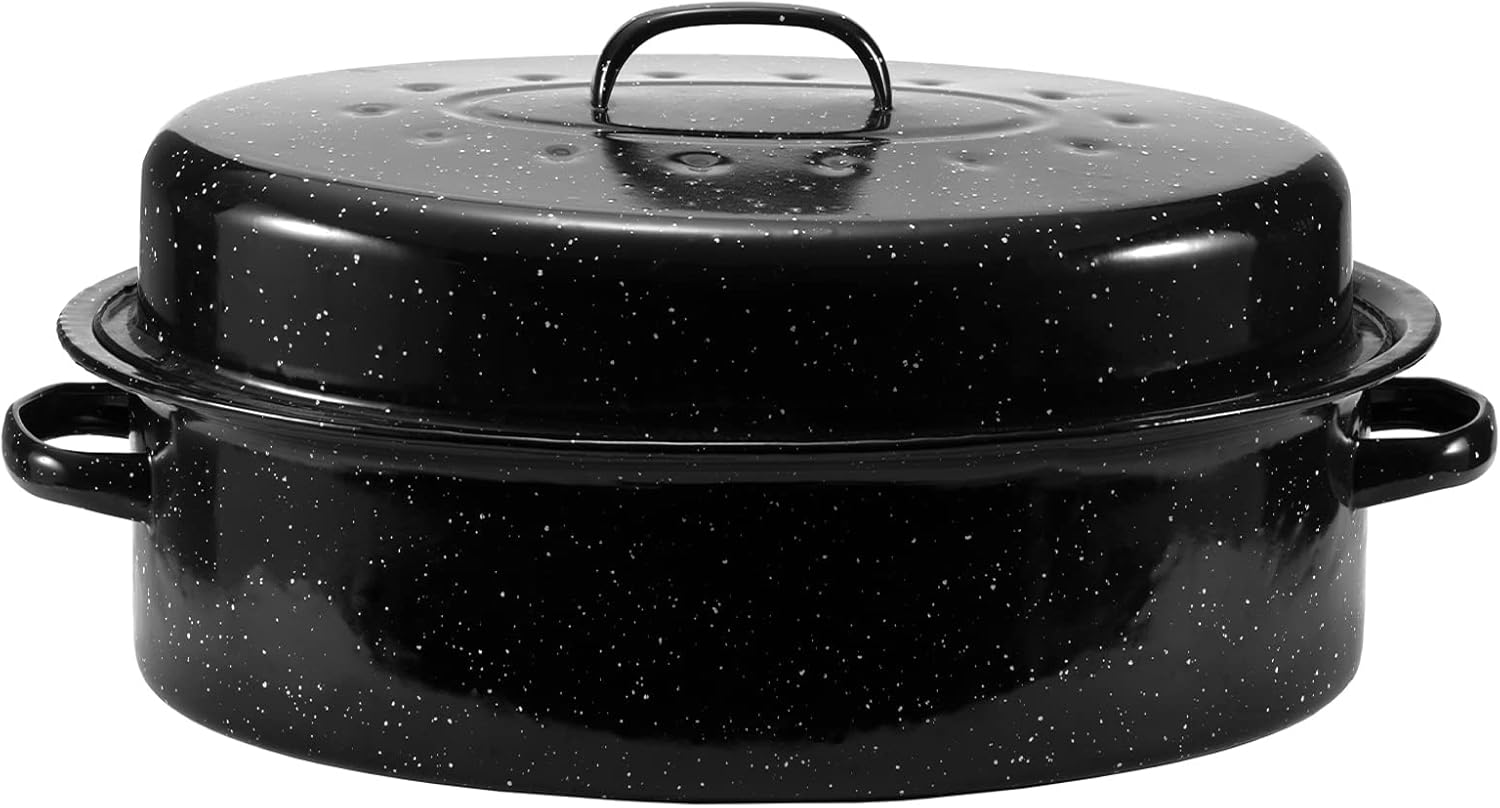 JY COOKMENT 18in Enameled Roaster Pan for Turkey and More
