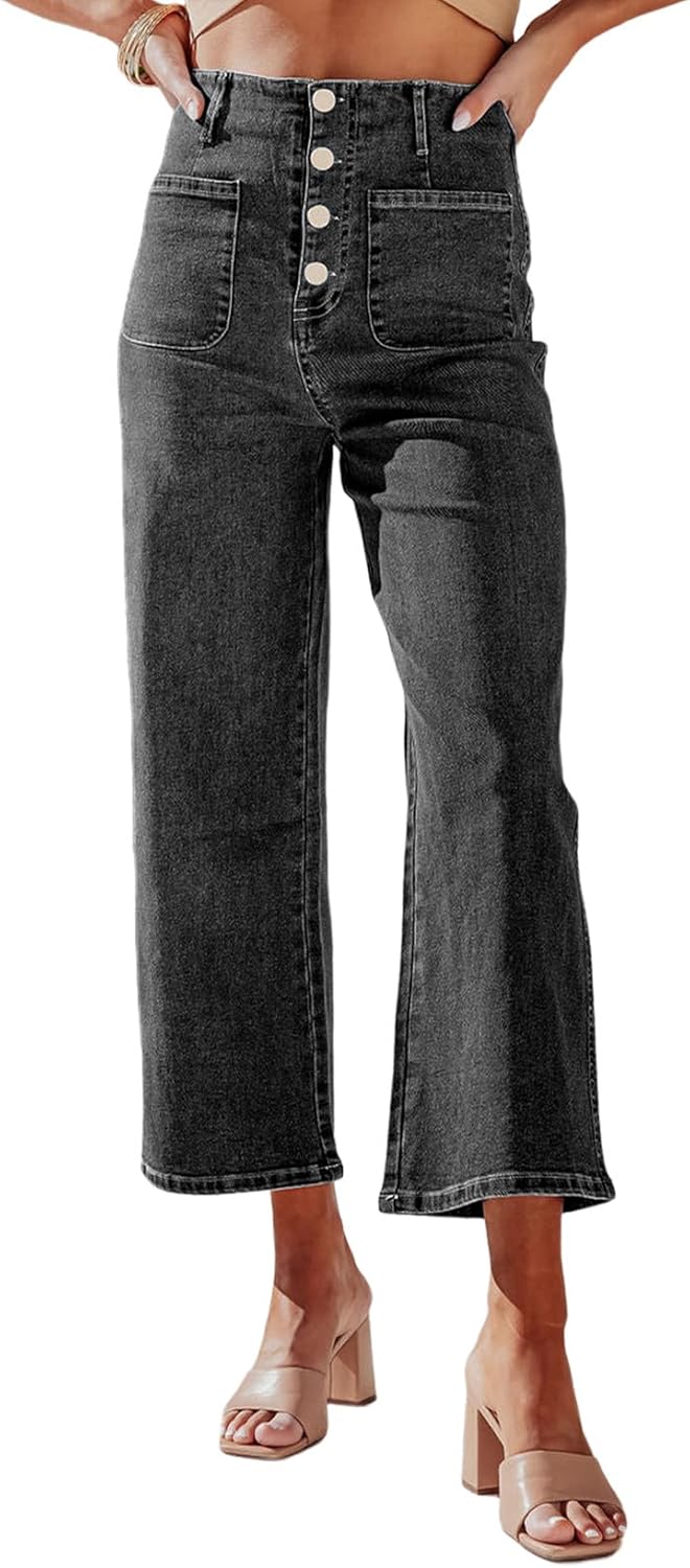Wide Leg Jeans for Women - High Waisted Stretchy Denim Pants
