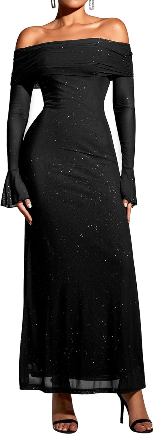 KUTUMAI Off Shoulder Bodycon Maxi Dress for Elegant Occasions