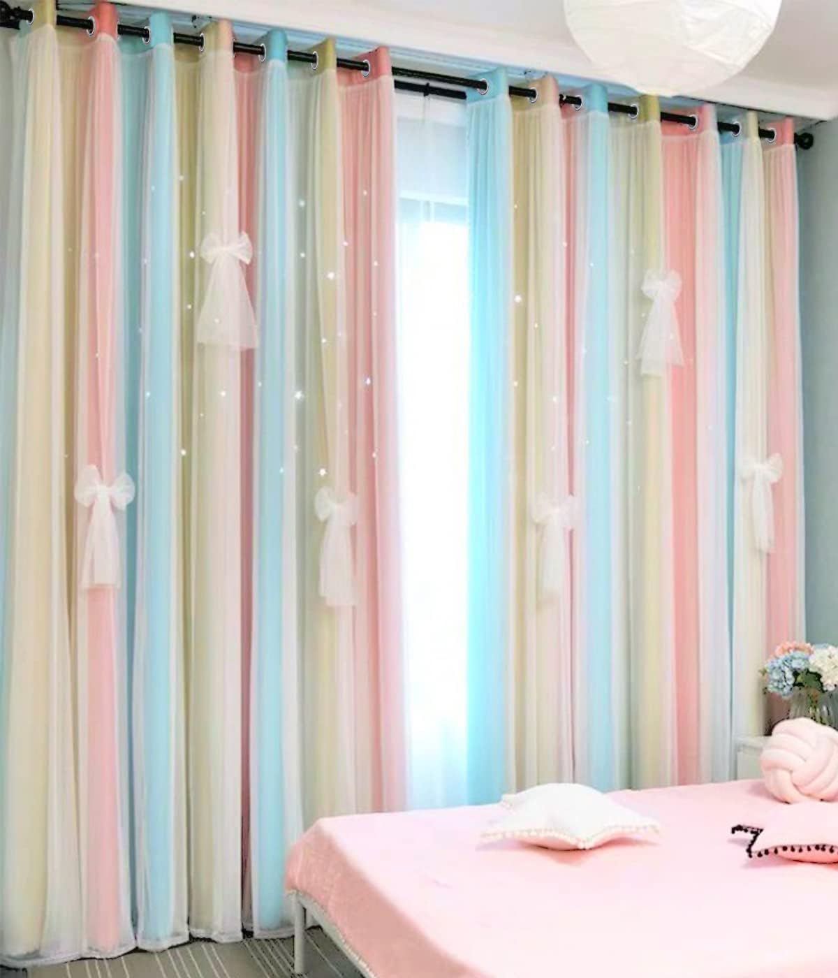 Yancorp Curtain for Girls Bedroom with Chic Ombre Design