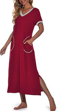 PrinStory Womens Long Nightgown V-Neck Soft Loungewear with Pockets