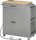 Kitchen Island with Power Outlet and Storage Cart - Rolling Prep