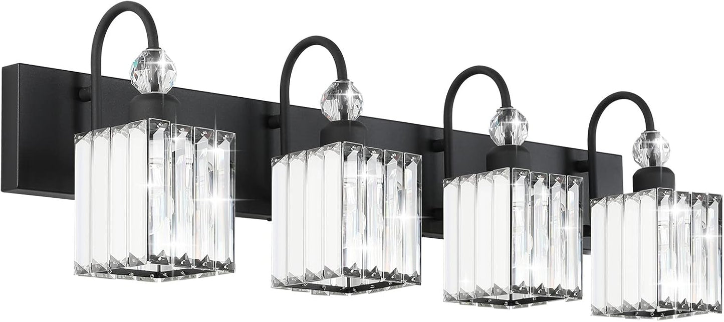 Ralbay Matte Black Crystal Vanity Light for Modern Bathrooms