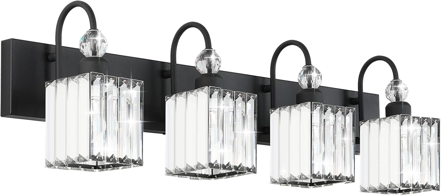 Ralbay Matte Black Crystal Vanity Light for Modern Bathrooms