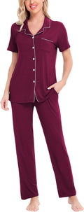 SWOMOG Women Pajama Sets Two-Piece Short Sleeve Top and Long Pants so
