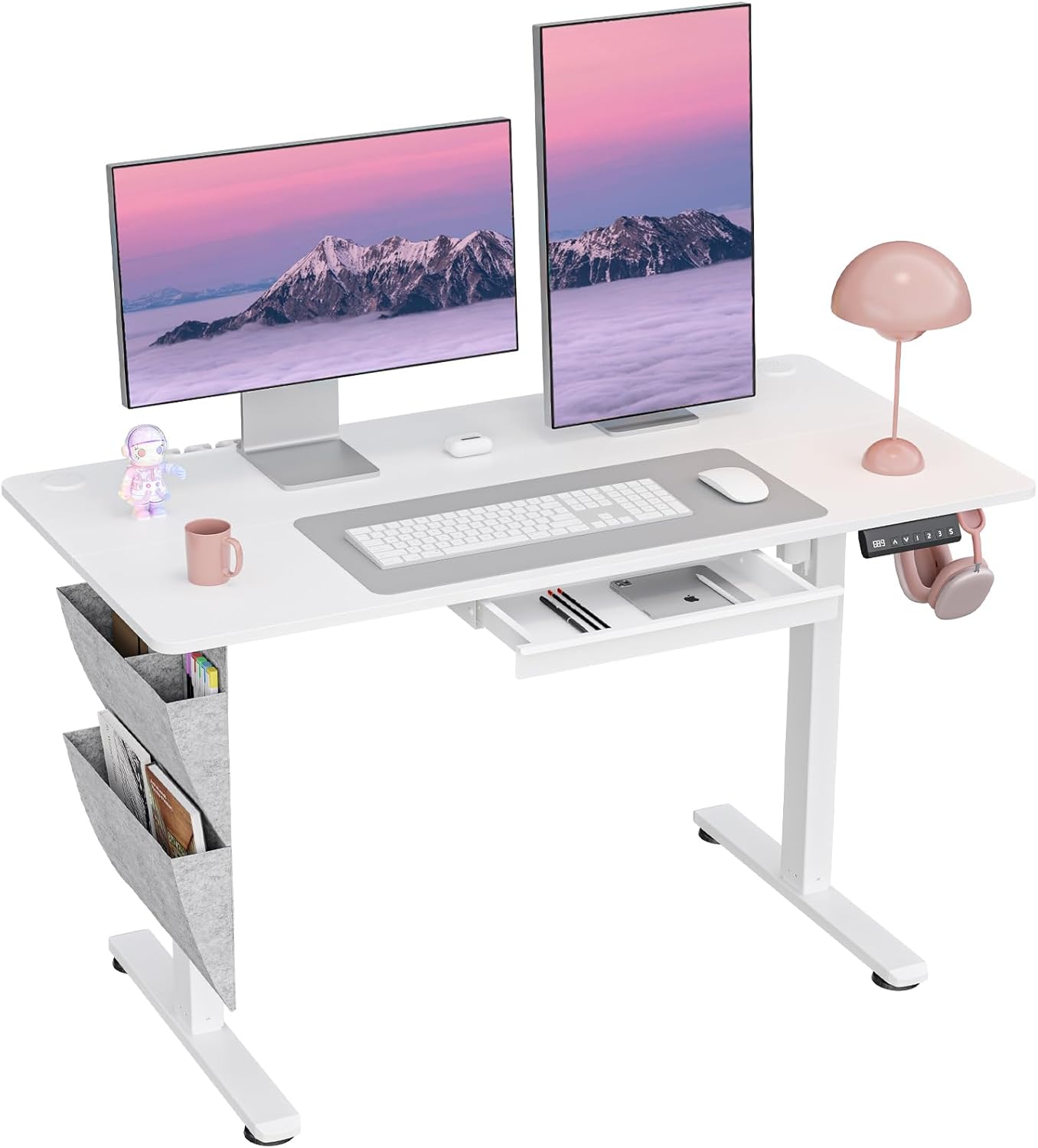 Adjustable Sit Stand Desk with Storage - Modern White