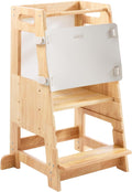 Natural Wood Toddler Kitchen Stool Tower with Chalkboard - Adjustable