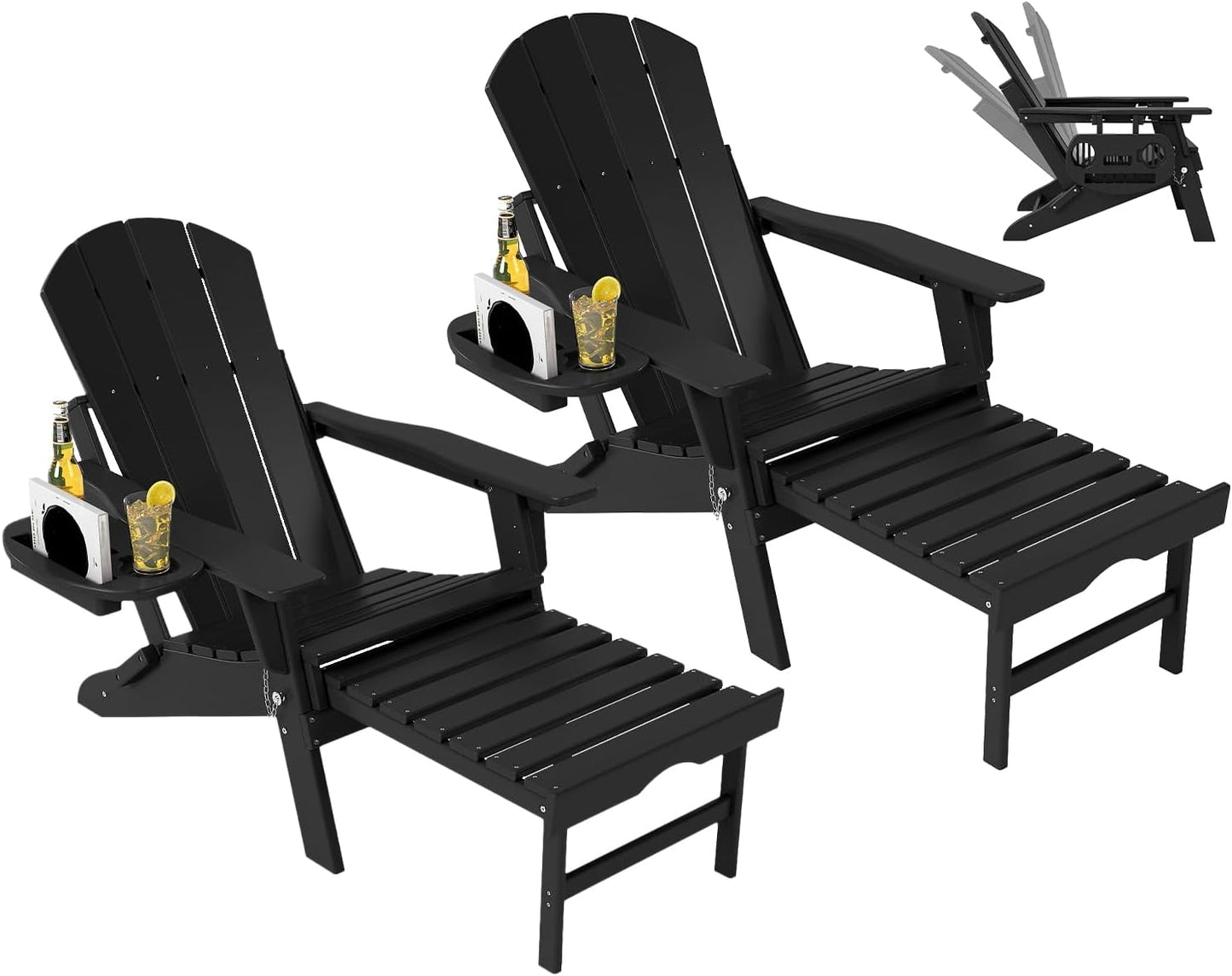 Adjustable Adirondack Chair Set with Retractable Ottoman for Comfort