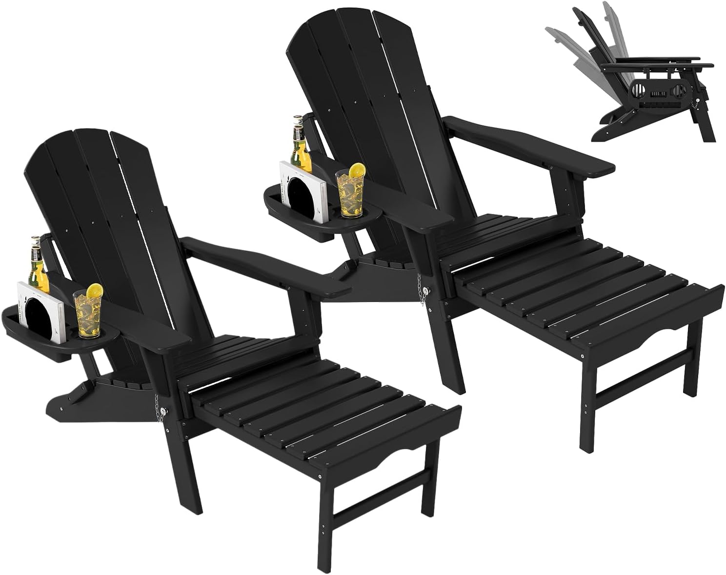 Adjustable Adirondack Chair Set with Retractable Ottoman for Comfort