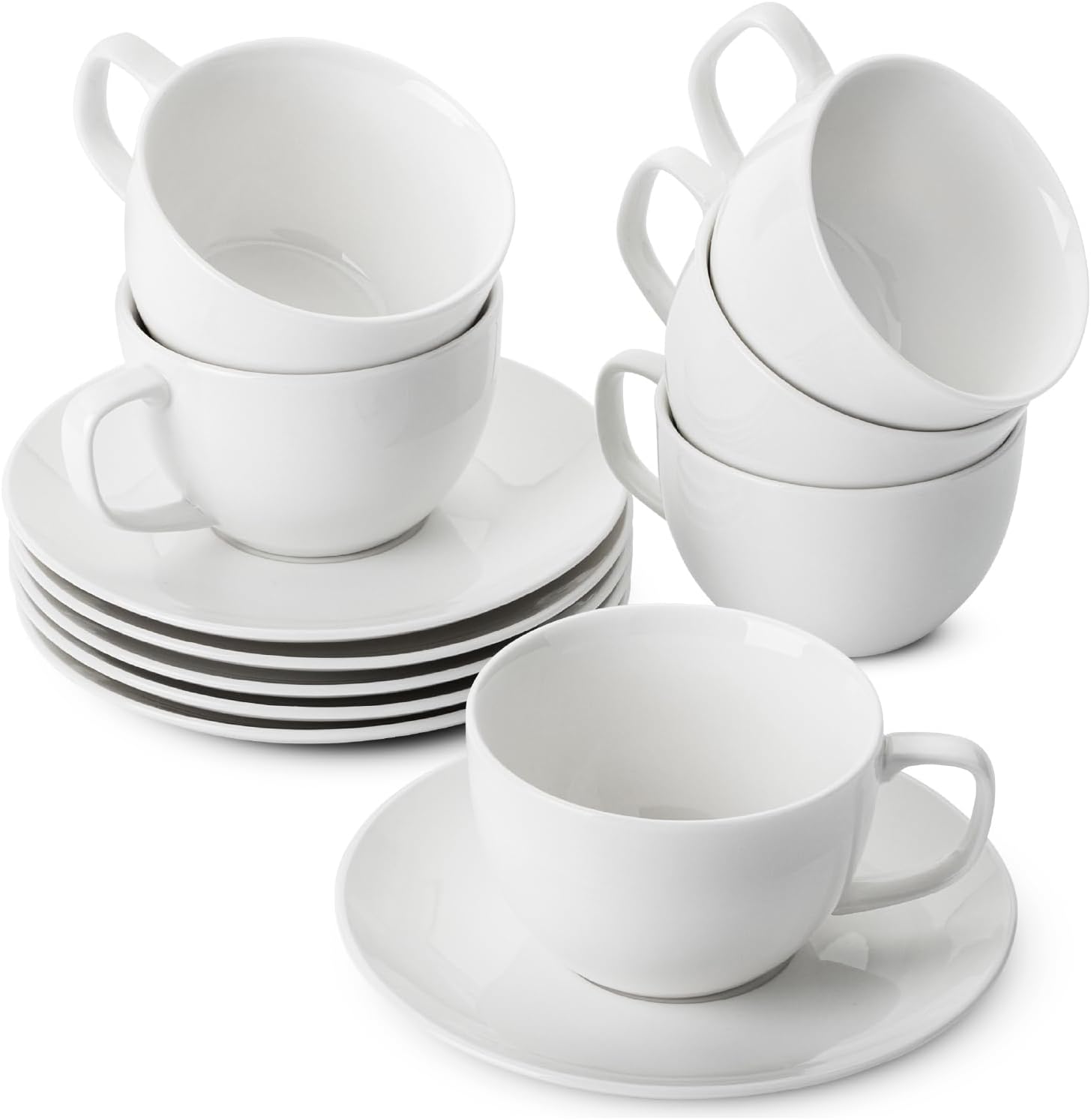 Elegant White British Porcelain Tea Cups and Saucers Set of 6