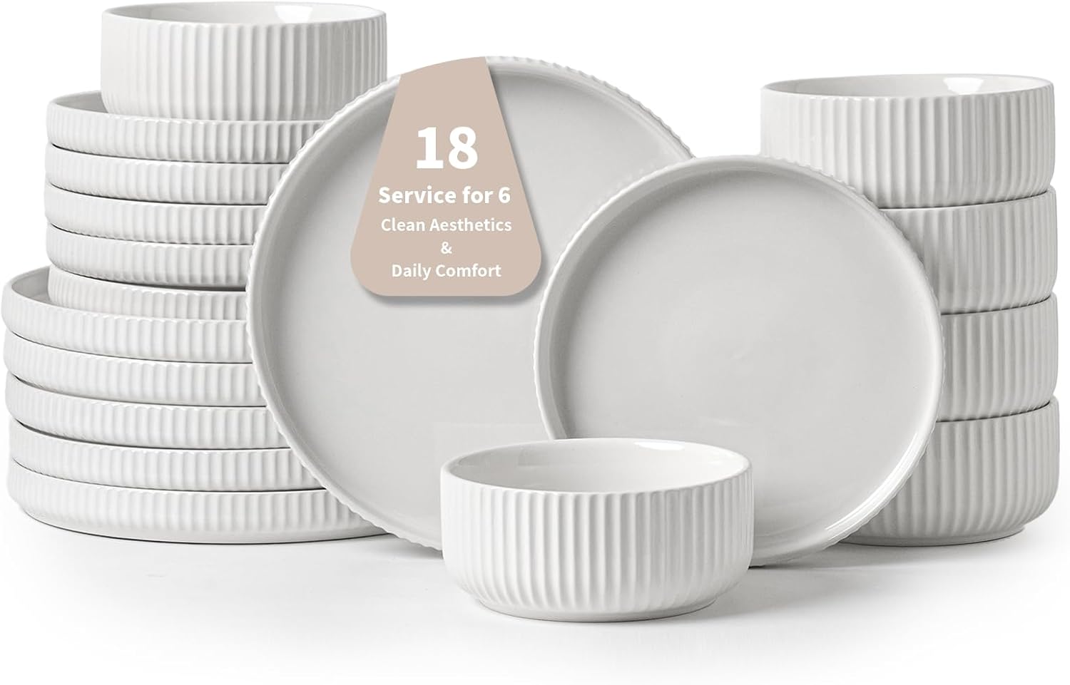 Pure & Practical Plates and Bowls Set for 6 - 18 Piece Dinnerware