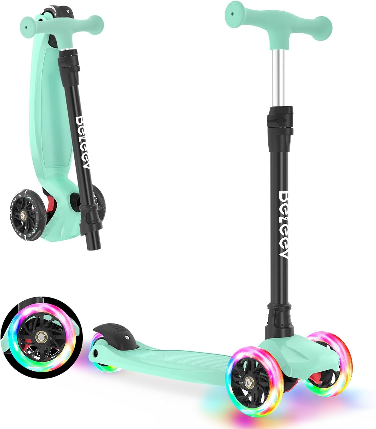BELEEV 3 Wheel Kick Scooter for Kids with Light Up Wheels