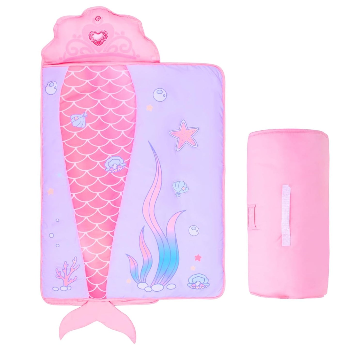 Mermaid Nap Mats for Preschool with Soft Blanket and Pillow