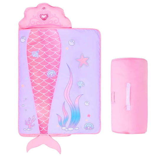 Mermaid Nap Mats for Preschool with Soft Blanket and Pillow