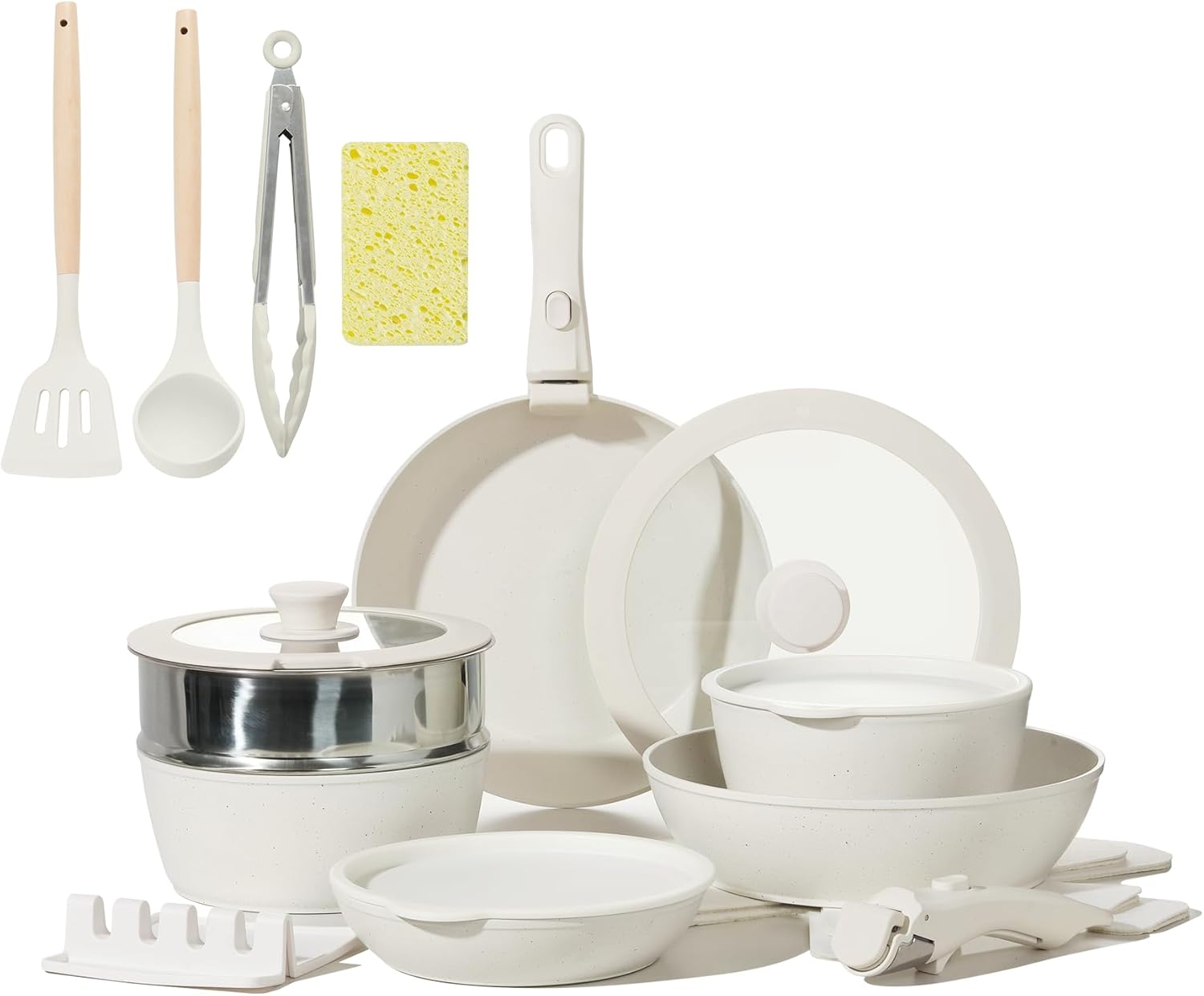 21PCS Nonstick Cookware Set with Removable Handle for Easy Storage