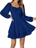 LYANER Lantern Long Sleeve Wrap Ruffle Mini Dress - Flattering A-Line