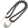 Natural Raw Tourmaline Pendant Black Onyx Beaded Necklace (Style 1ZWH)