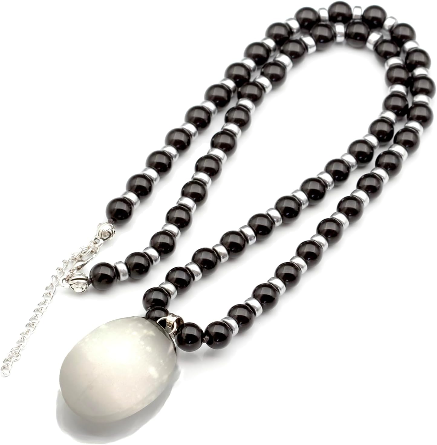 Natural Raw Tourmaline Pendant with Black Onyx Beaded Necklace